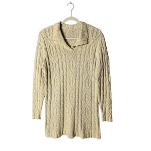 LL Bean Cable Knit Jumper Sweater Fisherman Medium Chunky Indie Cream Heritage